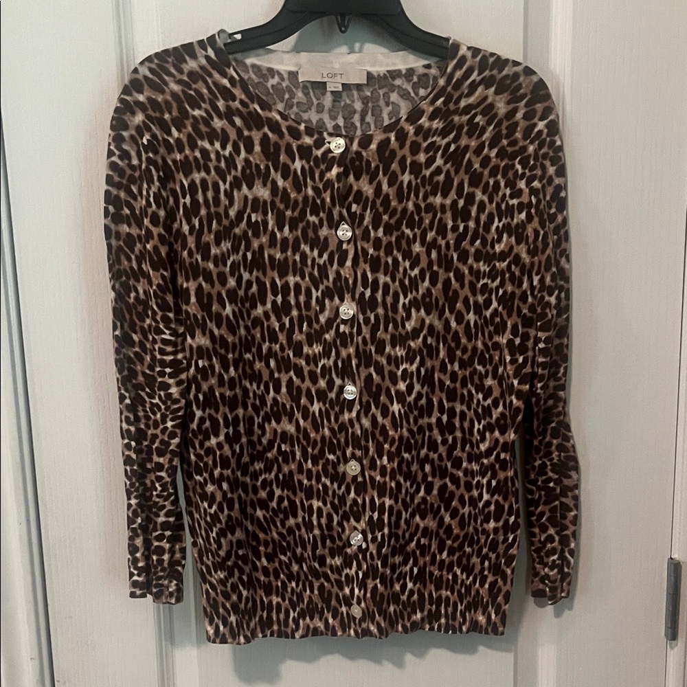 LOFT Animal Print Button-Up Cardigan